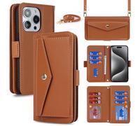 Copmob Funda iPhone 15 Pro con Cuerda,Carcasa iPhone 15 Pro,Flip Billetera Funda de Cuero,[9 Ranuras][Magnetica][Soporte Funcion],Carcasa Protector Funda para iPhone 15 Pro - Marrón
