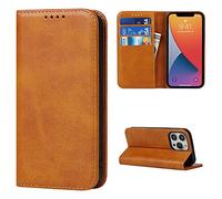 Copmob Funda Piel iPhone 13 Pro MAX,Flip Billetera Funda de Cuero,[3 Ranuras][Función de Soporte][Cierre magnético],Funda Libro Carcasa Case para iPhone 13 Pro MAX - Marrón Claro