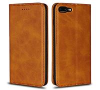 Copmob Funda Piel iPhone 7 Plus/8 Plus,Flip Billetera Funda de Cuero,[3 Ranuras][Función de Soporte][Cierre magnético],Funda Libro Carcasa Case para iPhone 7 Plus/8 Plus - Marrón Claro