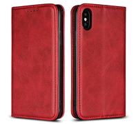 Copmob Funda Piel iPhone X,Funda iPhone XS,Flip Billetera Funda de Cuero,[3 Ranuras][Función de Soporte][Cierre magnético],Funda Libro Carcasa Case para iPhone X/XS - Rojo