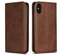 Copmob Funda Piel iPhone X,Funda iPhone XS,Flip Billetera Funda de Cuero,[3 Ranuras][Función de Soporte][Cierre magnético],Funda Libro Carcasa Case para iPhone X/XS - Marron Oscuro