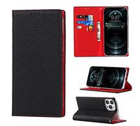 Copmob Funda Piel Phone 13 Pro,Piel Genuina Flip Billetera Funda de Cuero Genuino,[3 Ranuras][Cierre magnético][RFID Blocker],Carcasa Funda Libro Case para iPhone 13 Pro - Negro