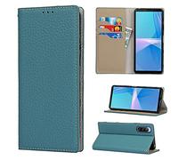 Copmob Funda Piel Sony Xperia 10 III,Piel Genuina Flip Billetera Funda de Cuero Genuino,[3 Ranuras][Cierre magnético][RFID Blocker],Carcasa Case Funda Libro para Sony Xperia 10 III - Cielo Azul