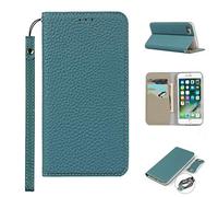 Copmob iPhone 7 Funda,iPhone 8 Funda,Premium Piel Genuina Flip Billetera Funda de Cuero Genuino,[3 Ranuras][Cierre magnético],Carcasa Funda para iPhone 7/8 - Cielo Azul