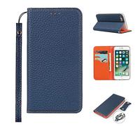Copmob iPhone 7 Plus Funda,iPhone 8 Plus Funda,Premium Piel Genuina Flip Billetera Funda de Cuero Genuino,[3 Ranuras][Cierre magnético],Carcasa Funda para iPhone 7 Plus/8 Plus - Azul Oscuro