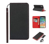 Copmob iPhone XS MAX Funda,Premium Piel Genuina Flip Billetera Funda de Cuero Genuino,[3 Ranuras][Cierre magnético],Carcasa Funda para iPhone XS MAX - Negro