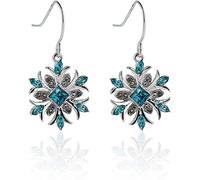 Copo de nieve azul para mujer pendientes colgantes collar con anillo conjunto flor clavícula cadena cristal día de acción de gracias regalo para mujer mujer invierno Navidad Navidad joyería Practical