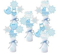 Copo de nieve de invierno Baby It's Cold Outside Centros de mesa Palillos Decoración de Baby Shower para niño, azul blanco y dorado, pequeño copo de nieve It's A Boy Decoración de revelación de género
