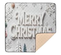 Copo de nieve - Diseño temático "Feliz Navidad" lindo tapete de juego plegable para el suelo portátil acolchado para bebé pequeño, 50 x 50 pulgadas