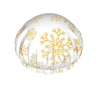 Copo de nieve dorado Navidad Navidad Blanco,Gorro de ducha, gorro de noche, gorro de baño elástico impermeable de doble capa, reutilizable para el cabello.