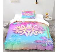 Copo de Nieve Star Funda Edredon 3 Piezas con Impresión En 3D Rainbow Copo de Nieves con Funda Almohada 100% Microfibra Ropa De Cama para Niñosy Hombres