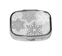 Copos de nieve blancos y grises plateados brillantes de Navidad, Pastillero cuadrado para bolsillo o monedero, pequeño contenedor de pastillas, organizador de pastillas de viaje