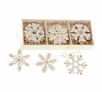 Copos de nieve de madera para árbol de Navidad, 24 unidades, color crema y oro