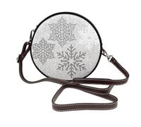 Copos de nieve navideños brillantes de color gris plateado y blanco,Bolso de hombro de piel sintética, bolso cruzado redondo - Bolso circular para mujer