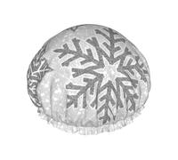 Copos de nieve navideños brillantes en gris plateado y blanco,Gorro de ducha, gorro de noche, gorro de baño elástico impermeable de doble capa, reutilizable para el cabello.