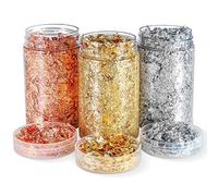 Copos De Pan De Oro LáMina De Oro Para Resina Pan De Oro Para ArtesaníAs De Resina Copos De Hojas MetáLicos Para UñAs, Pintar, Arte Manualidad DecoracióN Hacer Joya Resina, 3 Colores (200ml/ Botella)
