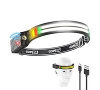 COPPA Linterna Frontal Recargable, H4C Linterna Cabeza LED 1 Pack Luz Blanca & Amarilla & Roja & Verde Con Sensor de Movimiento Headlamp Super Brillante Para Correr Camping Excursión Pesca Casco