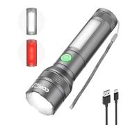 COPPA Linterna, Linternas LED Alta Potencia Recargable de Aluminio con Lateral Luz Roja 6 Modos Zoom Pequeña Linterna Mano de Bolsillo Pilas Potente para Emergencia Senderismo Camping, Gris