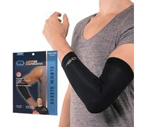 Copper Compression - Codera de compresión en cobre para recuperación, #1 GARANTIZADA ¡el mayor contenido de cobre! El mejor ajuste infundido en cobre - Para vestir en cualquier lugar. Soporte para entrenamientos, codo de tenista y de golfista, artritis, tendonitis (Large)