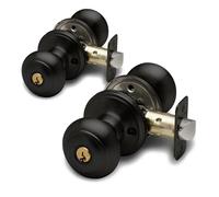 Copper Creek Colonial Entry Door Knob - Keyed Entry Handle with Lock and Key, ANSI Grade-3 Certified, DIY-Friendly Install for Interior and Exterior Entrance Doors - Matte Black (2 Pack)