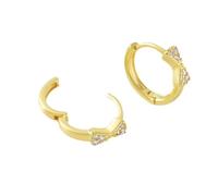 Copper Plated Gold Bow Earrings, Zircon Inlaid Sparkling Small Hoop Earrings, Lightweight Jewelry Gift for Women Daily Wear Wedding Party Prom