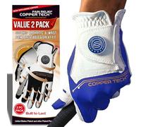 Copper Tech Guantes de golf para hombre, paquete de 2 piezas, color blanco/azul real, talla única (izquierda de derecha y SM, M a L, XLG) (M a L, ganados en la mano derecha)