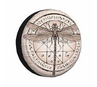 Copriruota di scorta a forma di libellula, vecchio papiro manoscritto con macchie, iscrizioni e simboli magici, protezioni universali per ruote resistenti alle intemperie, copriruota per camper, roulo