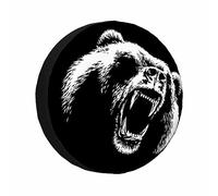 Copriruota di scorta a Forma di orso, Disegno lineare in Bianco e Nero, Testa di orso, pericolo, Ritratto di, protezioni universali per ruote, resistenti Alle Intemperie, copriruota per Camper,