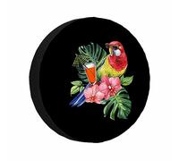 Copriruota di scorta a forma di pappagallo tropicale, simpatico ara con occhiali da sole e cocktail, protezioni universali per ruote resistenti alle intemperie, copriruota per camper, roulotte e viagg