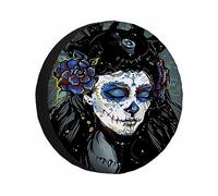 Copriruota di scorta BLU Muerte, teschio, trucco, spettrale, occhi chiusi, Ragazza, Halloween, Fiore BLU, protezioni universali per ruote, Camper, roulotte, viaggi (17 pollici)