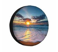 Copriruota di scorta con Motivo a nuvole, onde del Mare, spiaggia, Alba, Sole, Cielo, Alba dorata, Resistente Alle Intemperie, universale, copriruota per Camper, roulotte, viaggi (17 pollici)