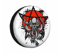 Copriruota di scorta con teschio e creatura di Cthulhu, etichetta con cerchio rosso, schizzi d'inchiostro, segno zodiacale, protezioni universali per ruote resistenti alle intemperie, copriruota per c