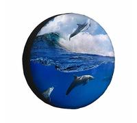 Copriruota di scorta Dolphin Oceanview con luce solare, delfini giocosi, salto sott'acqua, onda oceanica, protezioni universali per ruote resistenti alle intemperie, copriruota per camper, roulotte, v