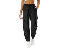 COPYLEAF Pantalones cargo de paracaídas para mujer con 6 bolsillos, ligeros, de secado rápido, impermeables, holgados, Negro2, Small