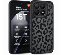 Coqinen Funda para Xiaomi 15T, Carcasa Translúcida Mate, Diseño de Leopardo para Niñas de Silicona Suave TPU a Prueba de Golpes de Protección de la Cámara Bumper + PC Antiarañazos Case - Negro