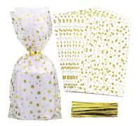 COQOFA 100 bolsas de celofán con estampado de estrellas de 5 x 11 pulgadas, bolsas de regalo de celofán, bolsas de regalo de fiesta, bolsas de galletas de caramelo transparentes, bolsas de