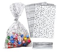 COQOFA 100 bolsas de celofán con estampado de estrellas de 5 x 11 pulgadas, bolsas de regalo de celofán, bolsas de regalo de fiesta, bolsas de galletas de caramelo transparentes, bolsas de