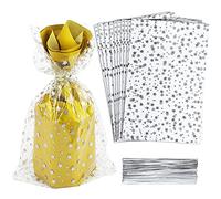 COQOFA 100 bolsas de celofán con estampado de estrellas de 6 x 10 pulgadas, bolsas de regalo de celofán, bolsas de regalo de fiesta, bolsas transparentes de plástico para galletas, bolsas de