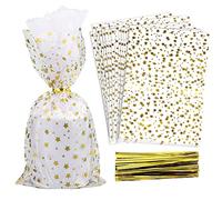COQOFA 100 bolsas de celofán con estampado de estrellas de 6 x 10 pulgadas, bolsas de regalo de celofán, bolsas de regalo de fiesta, bolsas de plástico transparente para galletas, bolsas de