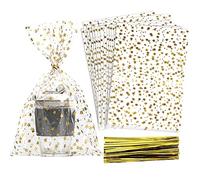 COQOFA 100 bolsas de celofán con estampado de estrellas de 8 x 12 pulgadas, bolsas de regalo de celofán, bolsas de regalo de fiesta, bolsas transparentes de plástico para galletas, bolsas de