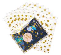 COQOFA 100 bolsas de celofán sellables con estampado de estrellas para regalo, bolsas de celofán autosellantes, bolsas de regalo adhesivas (5 x 7 pulgadas, dorado)