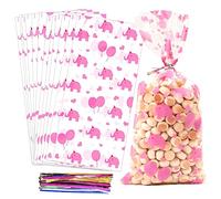 COQOFA 100 bolsas de regalo de celofán de celofán de 5 x 11 pulgadas, diseño de elefante rosa, bolsas de regalo de fiesta, bolsas de galletas de caramelo, bolsas de almacenamiento de plástico de