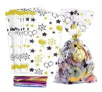 COQOFA 100 bolsas de regalo de celofán de celofán de 6 x 10 pulgadas, color negro y dorado, bolsas de regalo de fiesta, bolsas de plástico transparente para galletas, bolsas de almacenamiento de