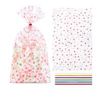 COQOFA Star - Bolsas de celofán para regalo, bolsas de celofán, bolsas de galletas con lazos giratorios, bolsa de polietileno (5 x 11 pulgadas, oro rosa)