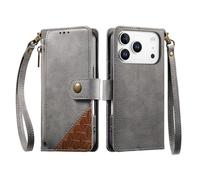 COQUE Custodia a portafoglio per Apple iPhone 17 Pro MAX con Slot per Carte e supporto, tasca con cerniera, Chiusura a bottone-Gris