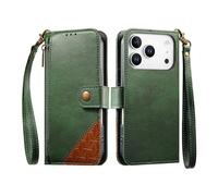 COQUE Custodia a portafoglio per Apple iPhone 17 Pro MAX con Slot per Carte e supporto, tasca con cerniera, Chiusura a bottone-Verde