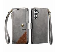 COQUE Custodia a portafoglio per Samsung Galaxy A16 con Slot per Carte e supporto, tasca con cerniera, Chiusura a bottone-Gris