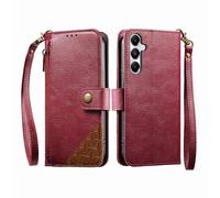 COQUE Custodia a portafoglio per Samsung Galaxy A16 con Slot per Carte e supporto, tasca con cerniera, Chiusura a bottone-Rojo