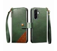 COQUE Custodia a portafoglio per Samsung Galaxy A27 con Slot per Carte e supporto, tasca con cerniera, Chiusura a bottone-Verde