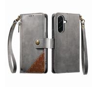 COQUE Custodia a portafoglio per Samsung Galaxy A27 con Slot per Carte e supporto, tasca con cerniera, Chiusura a bottone-Gris